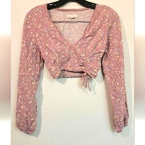 Aeropostale Pink Long Sleeve Cropped Shirt - Size Small Juniors.